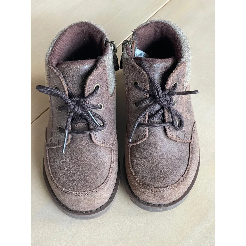 UGG Neumel Orin Wool Leather Suede Brown Boots Toddler Size 8 Side Zip